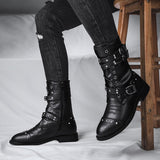 Funki Buys | Boots | Men's Leather Lace Up Buckle Strap Boots