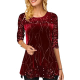 Funki Buys | Shirts | Women's Long Sleeve Sequin Evening Shirt | Tunic