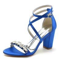 Funki Buys | Shoes | Women's Block Heel Sandals | Satin Rhinestones