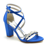 Funki Buys | Shoes | Women's Block Heel Sandals | Satin Rhinestones