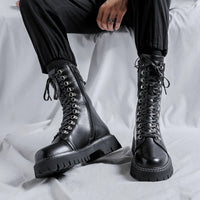 Funki Buys | Boots | Men's Goth Lace Up Mid-Calf Combat Boots