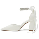 Funki Buys | Shoes | Women's Crystal Satin Bridal Block Heels