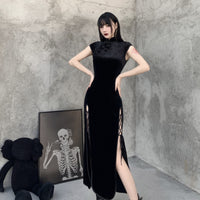 Funki Buys | Dresses | Women's Gothic Punk Velvet Bandage Spilt Dress
