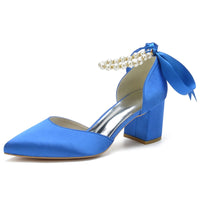 Funki Buys | Shoes | Women's Satin Pearls Mid Block Heel Wedding Shoes