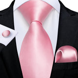 Funki Buys | Neckties | Men's 3 Pcs Silk Pink Wedding Tie Set