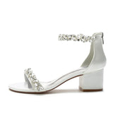 Funki Buys | Shoes | Women's Low Block Heel Wedding Sandal | Satin