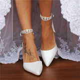 Funki Buys | Shoes | Women's Crystal Satin Bridal Block Heels