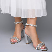 Funki Buys | Shoes | Women's Square Heel Rhinestone Wedding Sandals