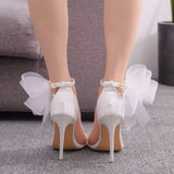 Funki Buys | Shoes | Women's Chiffon Bow Wedding Sandals | Stilettos