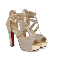 Funki Buys | Shoes | Women's Gold Glitter Platform Sandals | Chunky