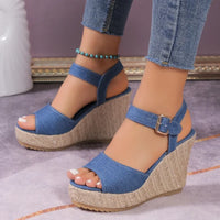 Funki Buys | Shoes | Women's Denim Wedge High Heel Sandals