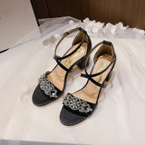 Funki Buys | Shoes | Women's Rhinestone Bridal Sandals | Chunky Heel