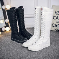 Funki Buys | Boots | Women's Canvas Knee High Lace Up Boots