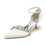 Funki Buys | Shoes | Women's Satin Rhinestone Wedding Shoes | Small Heel