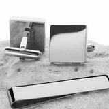 Funki Buys | Cufflinks | Men's Square Round Cufflinks Tie Clips Set