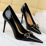 Funki Buys | Shoes | Women's Elegant Patent Leather Buckle Chain Pumps