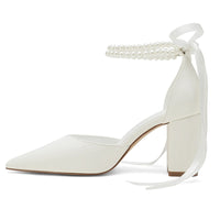 Funki Buys | Shoes | Women's Satin Pearl Wedding Sandals | Block Heel