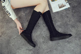 Funki Buys | Boots | Women's Canvas Knee High Lace Up Boots