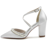 Funki Buys | Shoes | Women's Satin Pearl Bridal Evening Shoes | Block