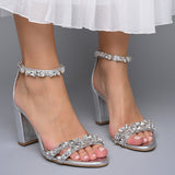 Funki Buys | Shoes | Women's Square Heel Rhinestone Wedding Sandals