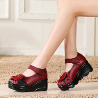 Funki Buys | Shoes | Women's Genuine Leather Red Flowers Retro Wedges