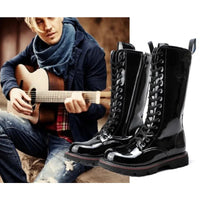 Funki Buys | Boots | Men's Knee High Patent Leather Laced Boot