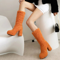 Funki Buys | Boots | Women's Fuzzy Faux Wool Mid-Calf Platform Boots