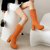Funki Buys | Boots | Women's Fuzzy Faux Wool Mid-Calf Platform Boots