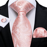 Funki Buys | Neckties | Men's 3 Pcs Silk Pink Wedding Tie Set