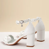 Funki Buys | Shoes | Women's Flower Wedding Sandals | Block Heels