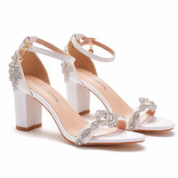 Funki Buys | Shoes | Women's Beaded Block Heel Bridal Sandal