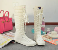 Funki Buys | Boots | Women's Canvas Knee High Lace Up Boots