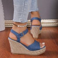 Funki Buys | Shoes | Women's Denim Wedge High Heel Sandals