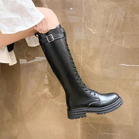 Funki Buys | Boots | Women's Knee-High Lace Up Zip Belt Buckle Boots