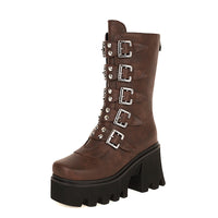 Funki Buys | Boots | Women's Chunky Mid-Calf Buckle Boot | Gothic Punk