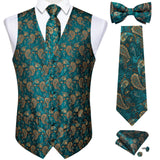 Funki Buys | Vests | Men's Formal 5 Pcs Silk Waistcoat Set | Paisley