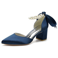 Funki Buys | Shoes | Women's Satin Pearls Mid Block Heel Wedding Shoes