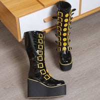 Funki Buys | Boots | Women's Platform Black Yellow Smiley Face Boots