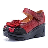 Funki Buys | Shoes | Women's Genuine Leather Red Flowers Retro Wedges