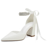 Funki Buys | Shoes | Women's Crystal Satin Bridal Block Heels