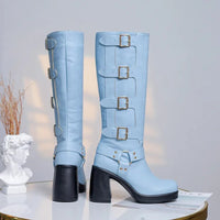 Funki Buys | Boots | Women's Gothic Punk Multi-Buckle Knee-High Boots