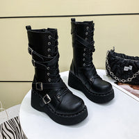 Funki Buys | Boots | Women's Gothic Combat Boot | Platform Buckle Boot