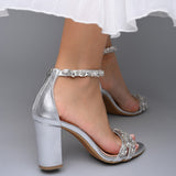 Funki Buys | Shoes | Women's Square Heel Rhinestone Wedding Sandals