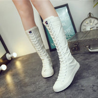 Funki Buys | Boots | Women's Canvas Knee High Lace Up Boots