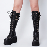 Funki Buys | Boots | Women's Goth Punk Platform Boots | Lace Up Wedges