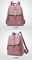 Stylish purple backpack with a sleek design, gold accents, and adjustable straps, showcasing elegance and quality.