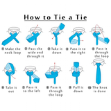 Step-by-step guide on how to tie a tie with blue tie illustrations.