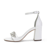 Funki Buys | Shoes | Women's Block Heel Crystal Satin Sandals