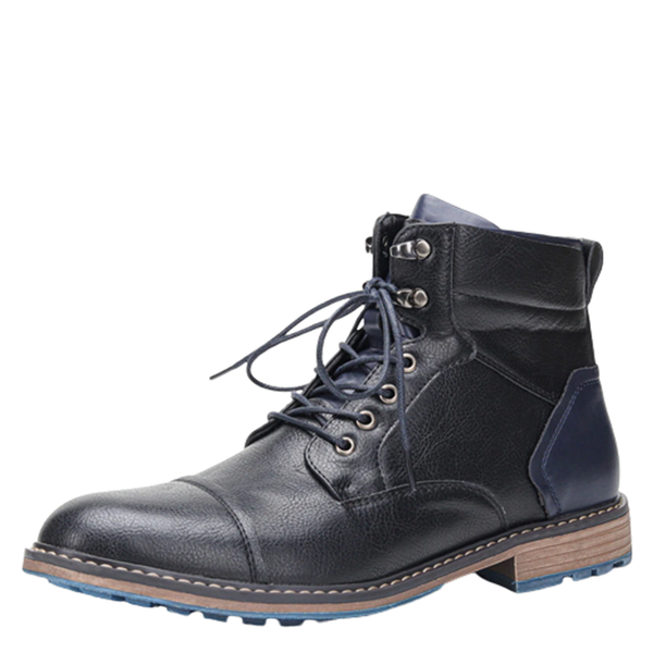 Faux leather 2025 boots mens
