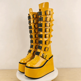 Funki Buys | Boots | Women's Yellow Buckle Strap Platform Boots